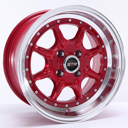 STR RACING-504 RED/MACHINE LIP 15x8 5X100/5X4.5 +25